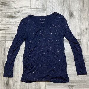 a:glow Maternity Navy Long Sleeve Metallic Fleck Top